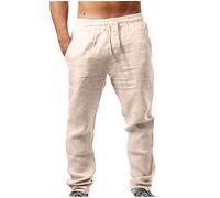 2025 Pantalon Coton Lin pour Homme Taille Elastique Tendance Pantalons Hommes Lin Décontracté Pantalon Toile Été Pant Yoga Léger Taille Elastique Coupe Droite avec Cordon de Serrage Vêtement