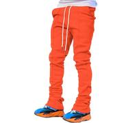 2025 Pantalon de loisirs pour homme Sport Casual Quatre saisons Pantalon long évasé Slim Fit Cravate Taille élastique Pantalon uni, Orange, XL