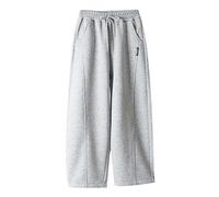 2025 - Pantalon de survêtement pour femme à jambes larges - Pantalon en molleton ample avec cordon de serrage et coupe décontractée à imprimé léopard pour filles, gris, 12-13 ans