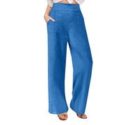 2025 Pantalon ete en Lin Femme Taille Haute À Jambe Large Pantalons de Plage Femme Leger Fluide Palazzo Pantalons Taille Haute Offre de Printemps Décontractés Pantalon Large Les Loisirs Le Travail