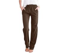 2025 Pantalon Femme Taille Elastique Pantalons Large Fluide Pantalon Femme en Lin Décontractés Pantalons légers Casual Elastique Ceinture avec Poches Printemps et Eté Pantalon Femme Chic et Elegant