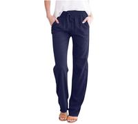 2025 Pantalon Femme Taille Elastique Pantalons Large Fluide Pantalon Femme en Lin Décontractés Pantalons légers Casual Elastique Ceinture avec Poches Printemps et Eté Pantalon Femme Chic et Elegant