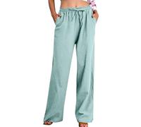 2025 Pantalon Fluide Femme Été Coton Lin Pantalons Décontractés Léger Ample Respirant Pantalon Large Taille Haute Femmes à Jambes Sports Couleur Unie Pantalons en Coton Chic et Elegant S-3XL