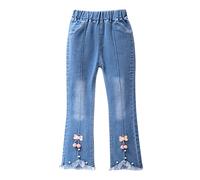 2025 Pantalon Large Enfants Filles Jeans avec Bowknot Pantalons Jambes Large Lâche Pantalon en Denim Évasé Respirant Vêtement de Casual 2-13 Ans