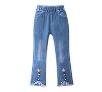 2025 Pantalon Large Enfants Filles Jeans avec Bowknot Pantalons Jambes Large Lâche Pantalon en Denim Évasé Respirant Vêtement de Casual 2-13 Ans