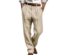 2025 Pantalon Lin Homme Taille Elastique Été Pantalon Coton Lin pour Homme Plage Sport Casual Yoga Toile Pants de Travail Léger Décontracté Coupe Droite avec Cordon de Serrage Poches Pas Cher