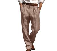 2025 Pantalon Lin Homme Taille Elastique Été Pantalon Coton Lin pour Homme Plage Sport Casual Yoga Toile Pants de Travail Léger Décontracté Coupe Droite avec Cordon de Serrage Poches Pas Cher