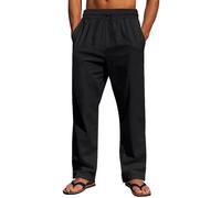 2025 Pantalon Lin Homme Taille Elastique Été Pantalon Coton Lin pour Homme Plage Sport Casual Yoga Toile Pants de Travail Léger Décontracté Coupe Droite avec Cordon de Serrage Poches Pas Cher