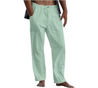2025 Pantalon Lin Homme Taille Elastique Été Pantalon Coton Lin pour Homme Plage Sport Casual Yoga Toile Pants de Travail Léger Décontracté Coupe Droite avec Cordon de Serrage Poches Pas Cher