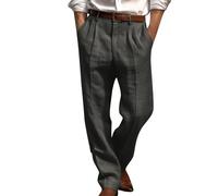 2025 Pantalon Lin Homme Taille Elastique Été Pantalon Coton Lin pour Homme Plage Sport Casual Yoga Toile Pants de Travail Léger Décontracté Coupe Droite avec Cordon de Serrage Poches Pas Cher