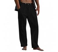 2025 Pantalon Lin Homme Taille Elastique été Yoga Pantalons Hommes Lin et Coton Décontracté Pantalon Toile Été Pant Léger Taille Elastique Coupe Droite avec Cordon de Serrage Vêtement Pas Cher