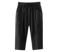 2025 - Pantalon pour femme avec poche large sur les jambes, taille élastique, pantalon trois-quarts pour femme à carreaux 38 40, Noir , XXL