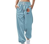 2025 Pantalon pour Femme Chic Et Elegant Survêtement avec Poche Et Cordon Élastique Décontracté Pantalons Imprimé Plantes Palmiers avec Bas Cintré Ample Comfy Pants Amincissant Running Travail Plage