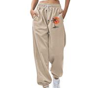 2025 Pantalon pour Femme Chic Et Elegant Survêtement avec Poche Et Cordon Élastique Décontracté Pantalons Imprimé Plantes Palmiers avec Bas Cintré Ample Comfy Pants Amincissant Running Travail Plage