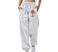2025 Pantalon pour Femme Chic Et Elegant Survêtement avec Poche Et Cordon Élastique Décontracté Pantalons Imprimé Plantes Palmiers avec Bas Cintré Ample Comfy Pants Amincissant Running Travail Plage