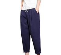 2025 Pantalons en Lin Pantalons 7/8 Coton Lin Homme Pants Cargo Hommes Casual Lâche Été Pantalon de Travail Elastique Pantalon Randonnée Baggy Outdoor Pant de Plage D'été Mode Travail
