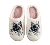 2025 Pantoufles en Coton Brodées Avec Animaux Pantoufles De Maison Unisexe Pour Les Couples Chaussures Pantoufles En Velours Doux Et Chaud, Blue Eyed Cat, 40/41 EU