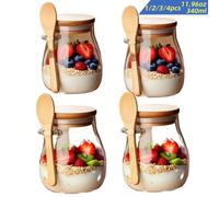 2025-Pot de rangement en verre avec couvercle et cuillère, 1/2/3/4 unités, pot pour avoine du jour au lendemain avec autocollants et stylo, récipient de rangement pour aliments pour yaourt, épices, sa