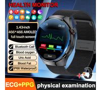 2025 Pour Huawei Xiaomi Sport De Plein Air Montre Intelligente Hommes 1.43 ""Hd Amoled Écran Ecg Examen Physique Bt5.0 Appel Smartwatch - Type Black Mesh Belt-Original