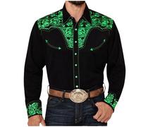 2025 Printemps Hommes 3D Imprimé Manches Longues Chemise Mode Hommes Casual Floral Chemise Marin, vert, M