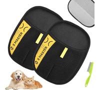 2025 Pro Lot de 2 gants d'épilation d'animaux domestiques avec peigne anti-puces, gants électrostatiques 3 en 1 pour enlever les poils d'animaux domestiques, chiens, chats, meubles, voiture (taille