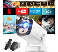 2025 Projector [Auto Focus & 1080P Native & Built-in Apps] Overhead Projector 4K Auto Correction WiFi 6 BT 5.4 Mini Portable Projector Compatible with HDMI/TV Stick/Memory Stick/Laptop, White
