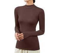 2025 Pull à col roulé pour femme - T-shirt à manches longues - Haut thermique serré - Coupe ajustée - Haut basique - Col montant - Pull à col roulé - Élégant - Sous-vêtements thermiques, café, XXL