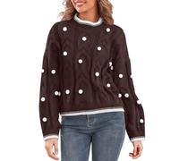 2025 Pull Chaud Femme Manches Longues- Pull De Noel Col Rond Chic Et Elegant Petits Points Pullover Décontracté Ample Vintage Fête Sweater Doux Polyvalent Automne Hiver Noël Tricot Chandail