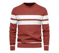 2025 Pull Chaud Homme Tricot- T-Shirts à Manches Longues Rayures Col Rond Classiques Couleur Assortie Décontracté Sweater Coupe Slim Chic Streetwear Polyvalent Automne Hiver Chandail