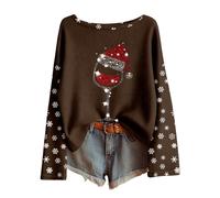 2025 Pull De Noel Femme Col Rond- Pull Chic Et Elegant Manches Longues Classiques Imprimé Pullover Décontracté Léger Ample Confortable Sweater Doux Polyvalent Automne Hiver Chandail