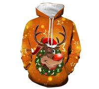 2025 Pull de Noel Homme avec Poche Hoodie Chirstmas 3D Print Pullover Casual Hoodie Jumper Fête de Noël à Manches Longues Renne Polaire Hiver Sweatshirt Jumper Manches Fantaisie Longues Xmas