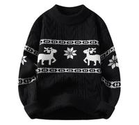 2025 Pull De Noel Homme Grande Taille- Pull Hiver Chic Et Élégants Manches Longues Chaud Pullover Vintage Col Rond Noël Jacquard Sweater Décontracté Ample Imprimé Fête Chandail pour Vacances