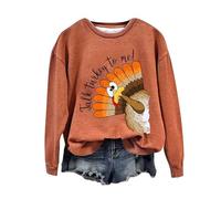 2025 Pull de Noël imprimé 3D pour femme - Tendance et décontracté - Imprimé dinde - Col rond - Sans capuche - Dinosaure - Pour femme, Orange, S