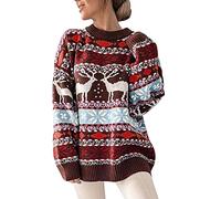 2025 Pull Jacquard Femme Tricot- Pull De Noel Chaud Manche Longue Chic Et Elegant Ample Sweater Décontracté Doux Polyvalent Col Rond Noël Pullover Classiques Automne Hiver Fête Chandail