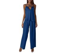 2025 Pyjama Femme Coton Frontière Été Européenne Américaine Pantalons de Pyjama Confortable Décontracté Deux Pièces Lounwear, bleu, S