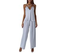 2025 Pyjama Femme Longue Frontière Été Européenne Américaine Dames Pyjamas Pantalons Confortable Décontracté Deux Pièces Lounwear, gris, M