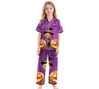 2025 Pyjamas De Halloween pour Enfants,Pyjama Assorti la Famille Simple Doux Surpyjama Vetement Enfant 2 Pièces Bien serré Coupe troite Imprimé fantôme Filles Costume Nuit Cadeaux