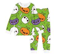2025 Pyjamas pour Enfants 2 Pièces Ensemble Halloween Lot Ensembles de Pyjama Fille et Ado Filles Bien serré Coupe troite Simple Haut Top Pantalon Cadeau d'halloween