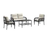 ""2025 Remise""Set canapés de jardin, Salon bas de jardin 4 pcs, avec coussins, noir résine tressée - 1parcel SJ3471631