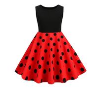 2025 Robe Cérémonie Fille Enfant Robe Rockabilly Année 50/60 Retro à Pois Polka Dot Imprimé Robes Pin Up de Soirée Fête Cocktail Mariage sans Manches A-Ligne Midi Dress 3-8 Ans Pas Cher