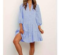 2025 Robe chemise à col montant, manches 3/4, style lâche à carreaux, populaire en Europe et en Amérique. Vêtement pour femmes à la mode, vendu à l'étranger. Tissu à carreaux mignon et décontracté, vo