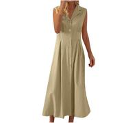2025 Robe Chemise Longue Droite Boutonnée devant Blanche Coton Lin Femme Tank Robe de Travail Chic et Elegant Décontractée Vêtements Femme Soldes Maxi Dresses de Soirée Fêter Dress de Vacances