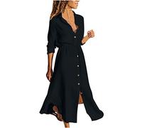 2025 Robe Chemise Longue Robe de Travail Chic et Elegant Décontractée Couleur Unie Robes d Ete Femme Coton et Lin Manche Courte Vêtements Femmes Cotton en Line Max Robes Chemise de Plage Pas Cher
