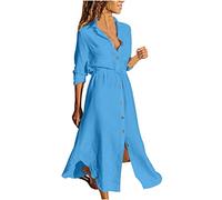 2025 Robe Chemise Longue Robe de Travail Chic et Elegant Décontractée Couleur Unie Robes d Ete Femme Coton et Lin Manche Courte Vêtements Femmes Cotton en Line Max Robes Chemise de Plage Pas Cher