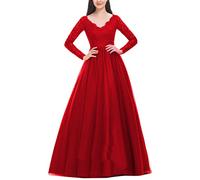 2025 Robe De Mariée Femme Col en V- Robe Longue Dentelle Manches Longues Chic Et Élégants Sexy Taille Haute Couleur Unie Slim Ourlet Fluide Confortable Tempérament Dress pour Cocktail Soirée