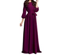 2025-Robe De Soiree Femme Manches Longues- Robe Vintage Taille Haute à Nouer Longue Couleur Unie Plissée Vintage Grande Taille Casual Chic Et Élégants De Bal Mature Tempérament Cocktail Dress