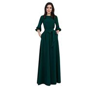 2025-Robe De Soiree Femme Manches Longues- Robe Vintage Taille Haute à Nouer Longue Couleur Unie Plissée Vintage Grande Taille Casual Chic Et Élégants De Bal Mature Tempérament Cocktail Dress
