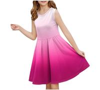 2025 Robe d'été décontractée pour fille - Robe été unie à manches volantées - Robes trapèze plissée sur le devant - légère Mini robes de fête décontractée en coton confortable - Âge 3 à 14 ans