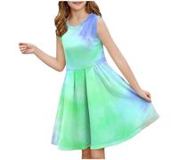 2025 Robe d'été décontractée pour fille - Robe été unie à manches volantées - Robes trapèze plissée sur le devant - légère Mini robes de fête décontractée en coton confortable - Âge 3 à 14 ans