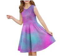 2025 Robe d'été décontractée pour fille - Robe été unie à manches volantées - Robes trapèze plissée sur le devant - légère Mini robes de fête décontractée en coton confortable - Âge 3 à 14 ans
